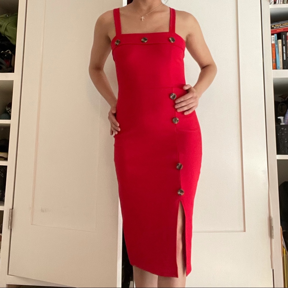 Red bodycon dress with buttons XS-S